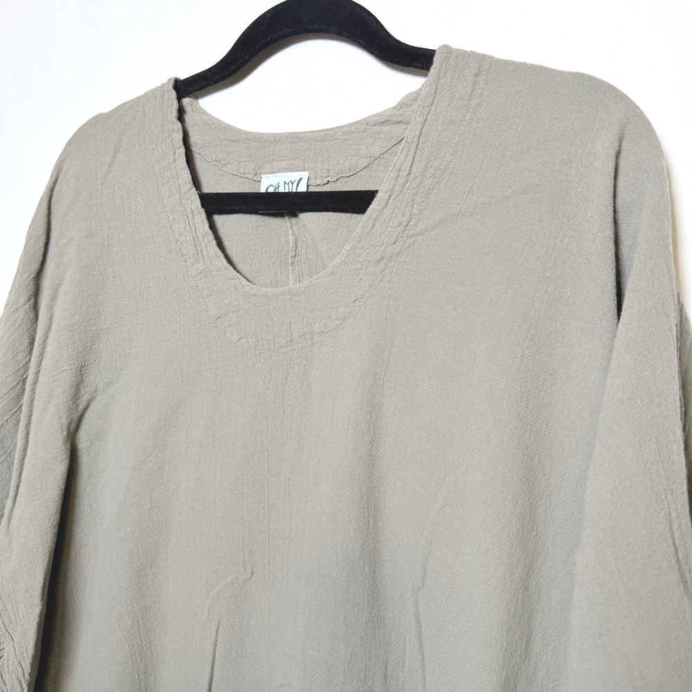 Oh My Gauze Women Tan Cotton Gauze Ruched Sleeve Asymmetrical Tunic Top 3/XXL